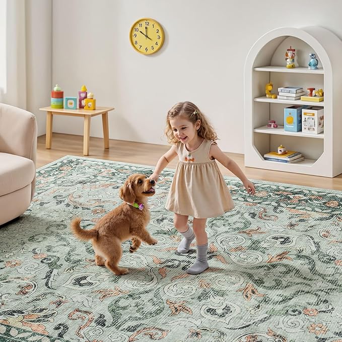 Lofus 9x12 Area Rug for Living Room, Sage Green Washable Area Rugs - Image 5