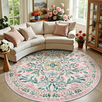 Round Area Rug for Living Room: 8 ft Floral Washable Circle Rug Soft Boho by PLHXFRSoftAreaRugs