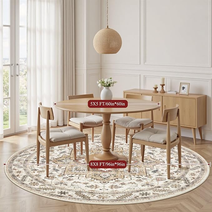 8ft Round Vintage Living Room Area Rug - Image 6