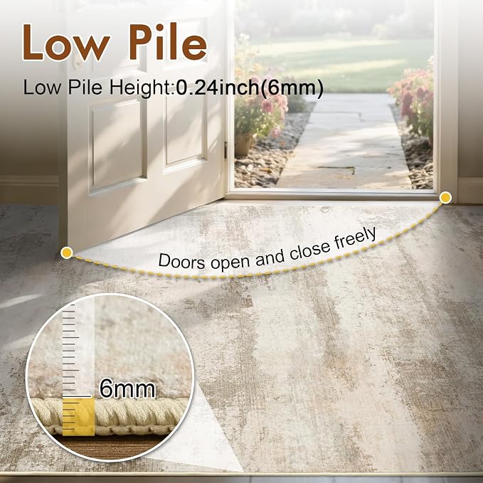 2x6 Ft Washable Runner Rug, Non-Slip Low Pile Hallway Kitchen Area Rug - Image 7