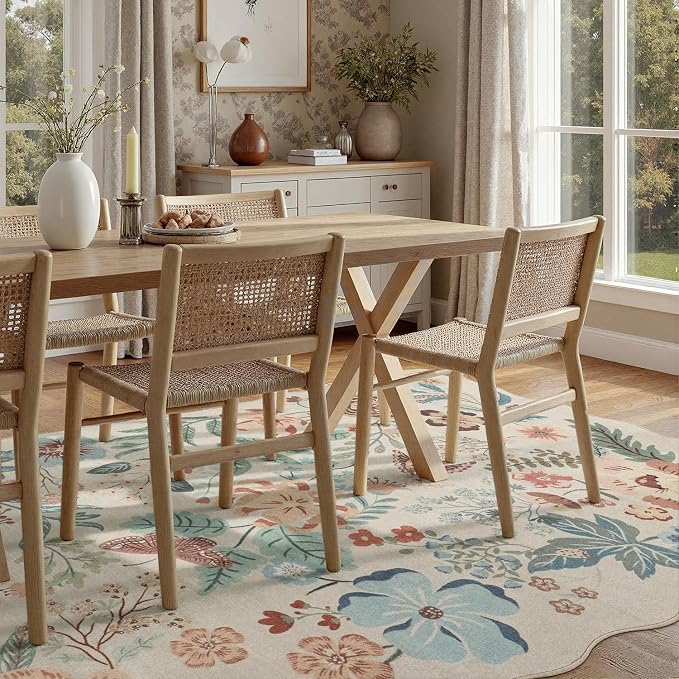 DCX Beige Floral Rug 4x6, Washable Beige Rug - Image 6