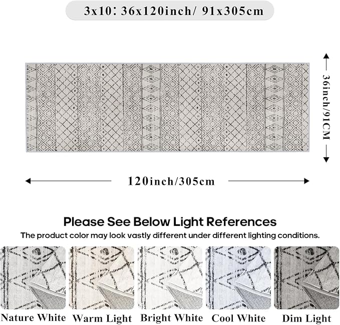 3x10 Runner Rug for Hallway: Washable Rug Runners Low Pile Rug - Image 2