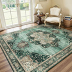 Lofus 5x7 Emerald Green Washable Rugs Non-Slip, Vintage Floral Area Rug by Lofus
