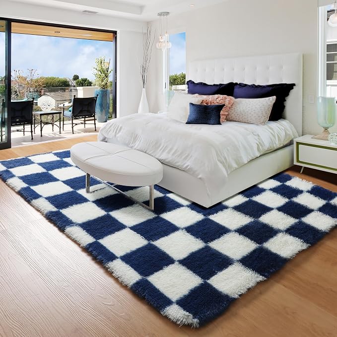 KICMOR Navy Blue and Cream White Rugs - Image 7