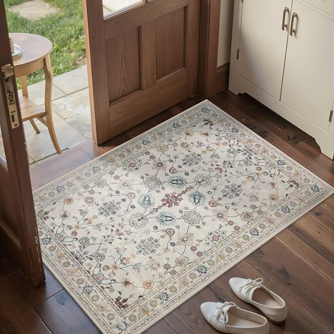 Rugxara Door Mat Floral Entryway Rug, Washable Samll 2x3 Rug, Boho Front Door - Image 3