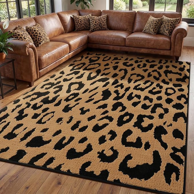 YIHOUSE 5×7 Ft Leopard Area Rugs, Washable High-Low Pile Plush Soft Rug by YIHOUSE