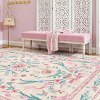 Coquette Pink Bow Rug 5x7, Washable Floral Area Rug - Image 2