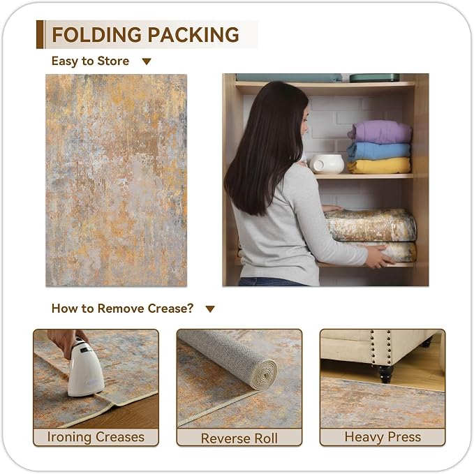 Entryway Rug 2x3 Beige Gold Door Mat Indoor Entrance 24x36, Washable Small - Image 8