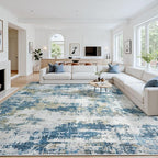 Area Rug 9x12 Living Room Rug Washable: No-Slip Abstract Soft Thin Large Blue by Oriannal