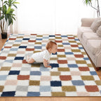 Super Soft Rug for Bedroom, 8x10 Ft Rainbow Area Rug Classic Checkered Shaggy - Image 4
