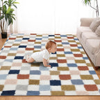 Super Soft Rug for Bedroom, 6x9 Ft Rainbow Area Rug Classic Checkered Shaggy by TOOHUB