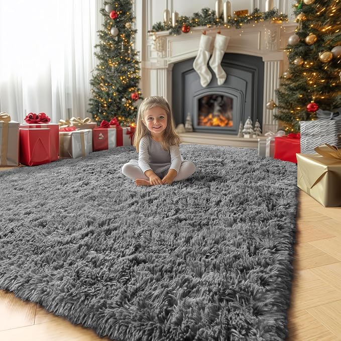 Amdrebio Grey Area Rugs for Bedroom Living Room, Fluffy Fuzzy Modern Rugs for - Image 4