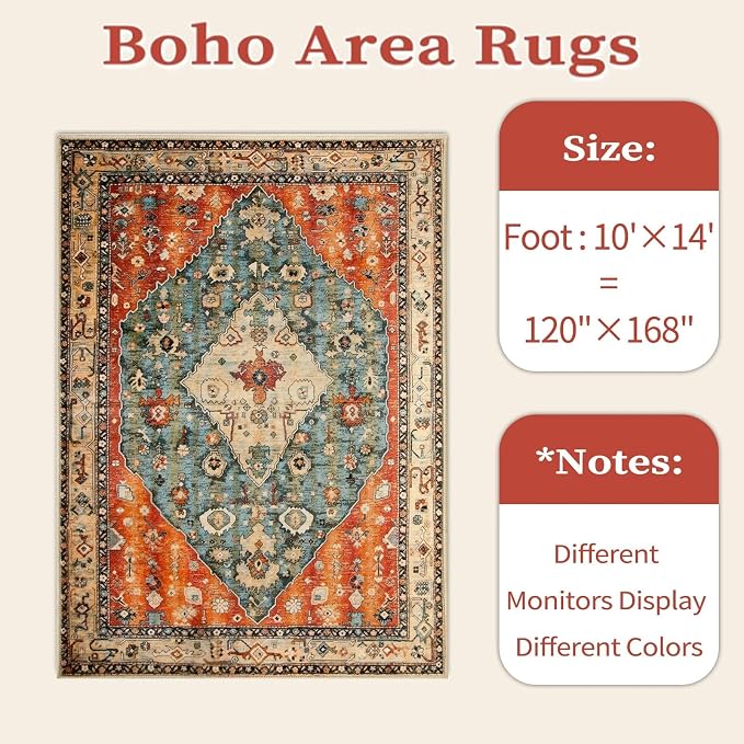 SERISSA 10x14 Area Rugs for Living Room, Large Washable Non-Slip Boho Rug - Image 6
