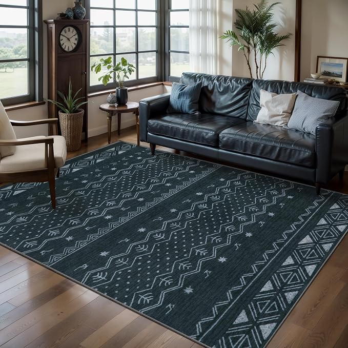 SERISSA 4x6 Area Rugs for Living Room, Washable Non-Slip Grey Boho Rug by SERISSAHomeDecorCollection