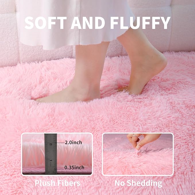 Pink Fluffy 4x6 Area Rugs for Bedroom Girls, Soft Washable Fuzzy Furry Shag Rug - Image 3