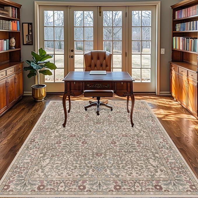 Vintage Moss Living Room Rug, 6x9 Washable Area Rugs - Image 4