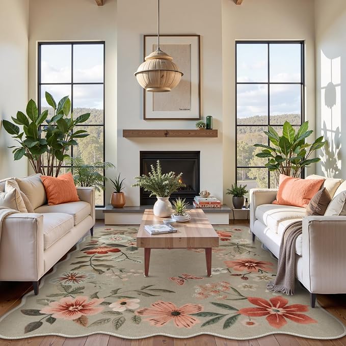Lahome Floral Washable Rugs 8x10, Non-Slip Soft Bedroom Rug Stain Resistant - Image 3