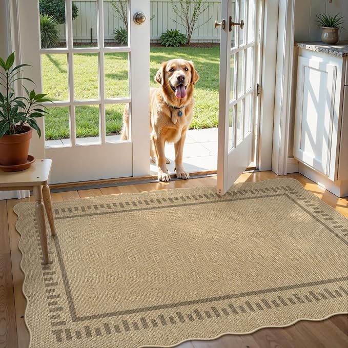 LIVEBOX Scalloped Washable 3x5 Outdoor Rug, Easy Jute Tan Rugs - Image 9
