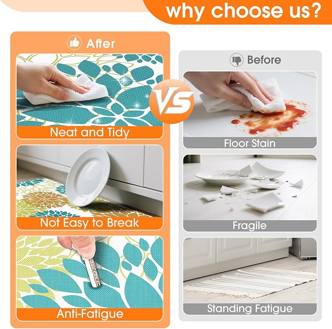 StepLively Kitchen Mats for Floor 2PCS, 0.47" Anti Fatigue Mats for Kitchen - Image 3
