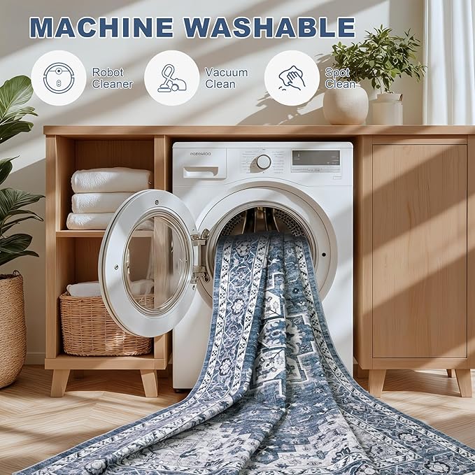 4x6 Area Rugs for Living Room: Washable Rug Soft Vintage Boho Medallion Carpet - Image 7