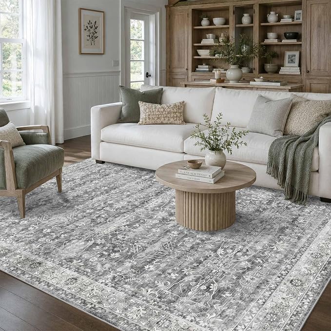 Latte&Fog 6x9 Area Rugs for Living Room Washable Vintage Soft Grey Rugs | for - Image 3