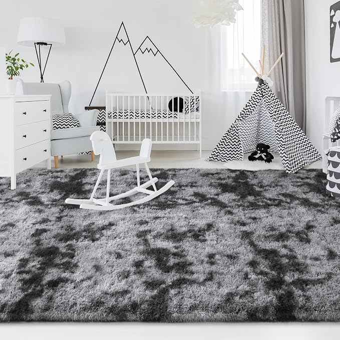FlyDOIT Large Area Rugs for Living Room, 4x6 Feet Tie-Dyed Dark Grey Shaggy Rug - Image 4