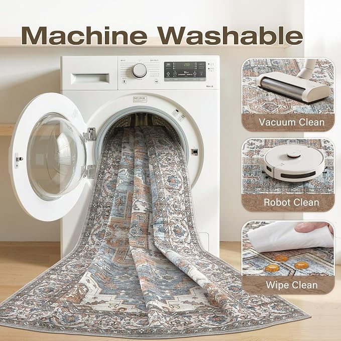 3x5 Area Rugs Living Room: Washable Vintage Rug Large Non-Slip Stain Resistant - Image 8