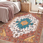 SERISSA Area Rug 4x6 Boho Rugs for Bedroom, Vintage Orange Washable Non Slip Rug by SERISSAHomeDecorCollection