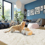 Cream White Plush Rug for Living Room Fuzzy Carpet for Bedroom Dorm, Non-Slip - Image 6