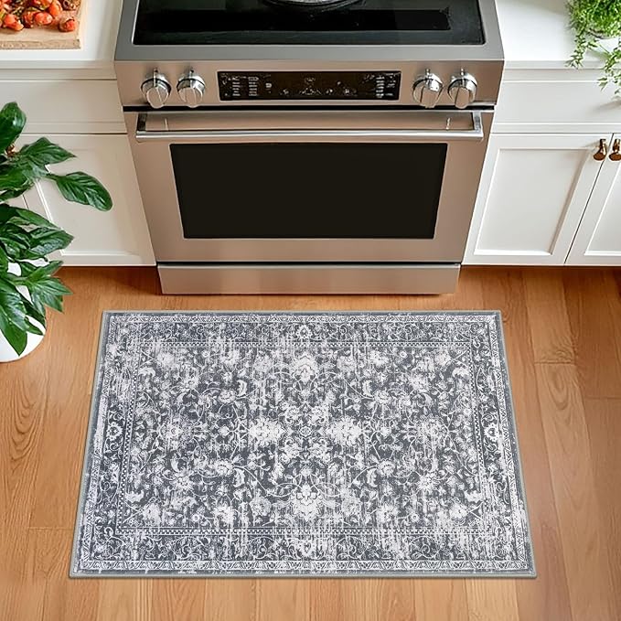 KILOCOCO Small Area Rug 2x3 Entryway Rugs Printed Vintage Floral Washable Rug - Image 2