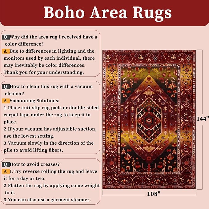 SERISSA 9x12 Area Rugs for Living Room, Large Washable Non-Slip Boho Rug - Image 2