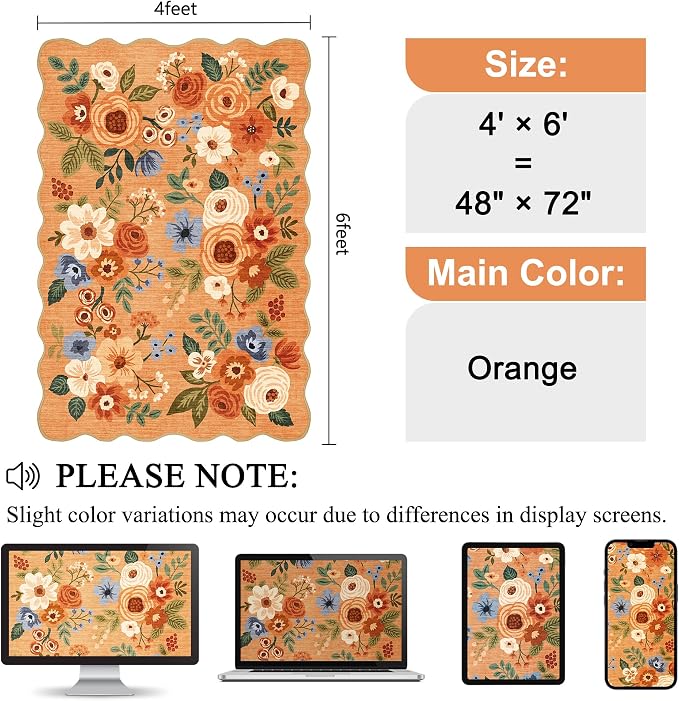 DUKINO 4x6 Area Rug, Floral Non-Slip Indoor Washable Rug - Image 2