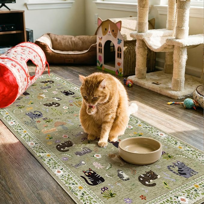 2x5 Washable Rug Runner, Non Slip Low Pile Hallway Cat Runner Rug, Stain by Puino