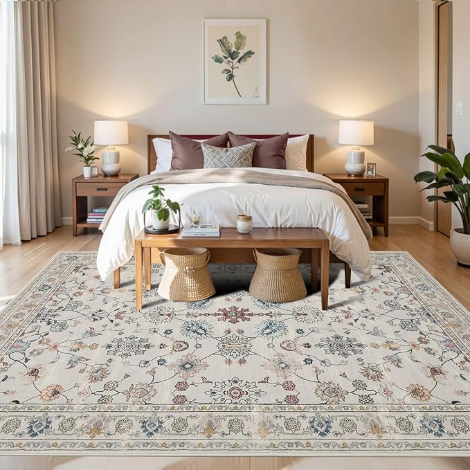 Rugxara Floral Rug for Living Room Bedroom, 6x9 Washable Rug, Vintage Boho Area - Image 2