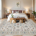 Rugxara Floral Rug for Living Room Bedroom, 6x9 Washable Rug, Vintage Boho Area - Image 2