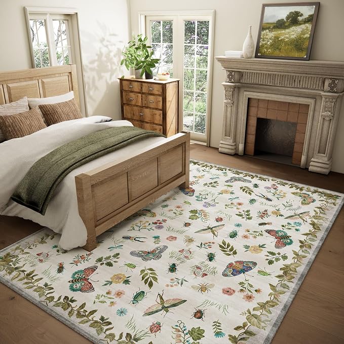 Washable Area Rugs for Living Room: 5x7 Bedroom Rug Vintage Rugs Stain - Image 2