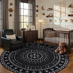 SERISSA Round Area Rug, 5ft Washable Non-Slip Black and White Boho Circle Rug - Image 2