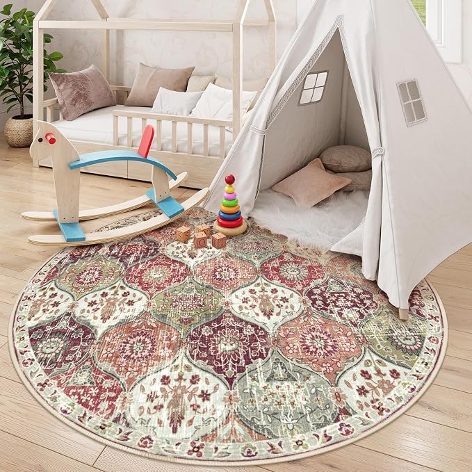 Lahome Moroccan Trellis Washable Round Rugs, Non-Slip Soft Round Rug 4ft - Image 3