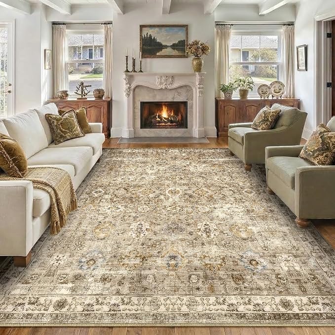 5x7 Area Rug for Living Room-Vintage Farmhouse Boho Floral Neutral Washable by Unknown