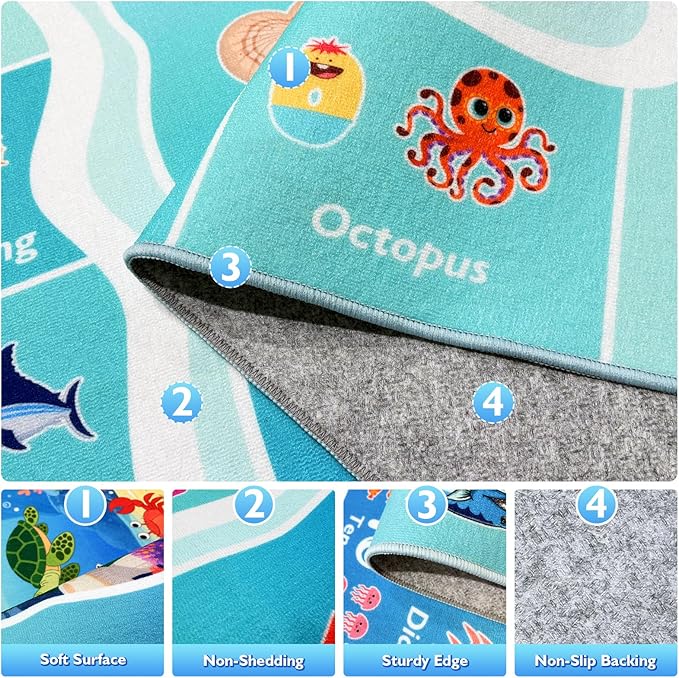 ABC Kids Ocean Rug for Playroom, 4x6 ft Alphabet Classroom Rug, Educational - Image 4