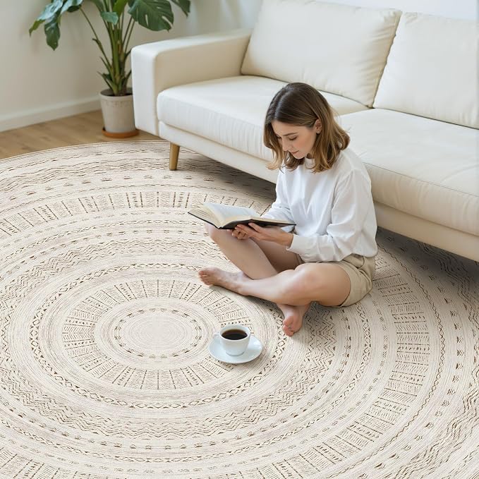 cotiled 8x8 Round Area Rugs Living Room Rug: Washable Boho Rugs - Image 5