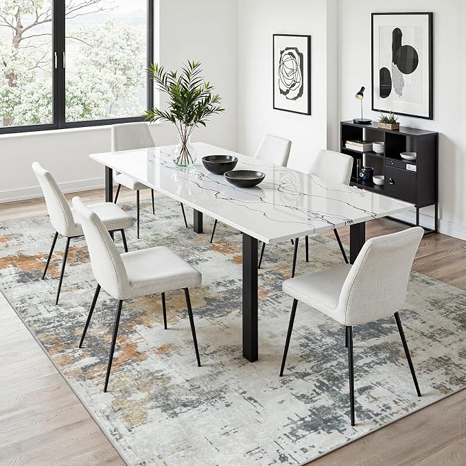 Area Rug 6x9 Living Room Rug Washable: No-Slip Abstract Soft Thin Large Grey - Image 6
