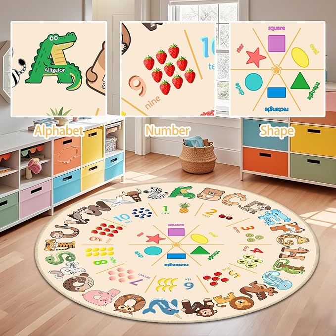 Round ABC Rug for Kids Playroom - 4ft Preschool Rug Children Educational - Image 3