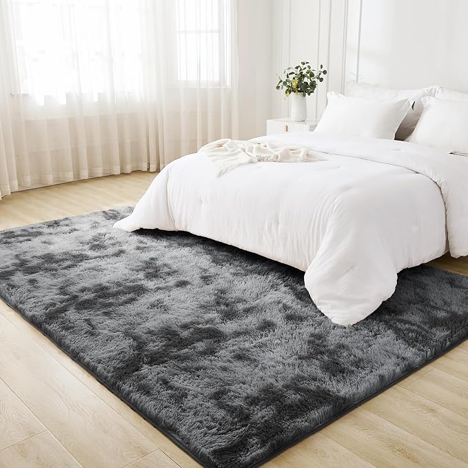 Litanika 6x9 Shag Area Rug for Living Room Bedroom, Tie-Dyed Dark Grey High - Image 3
