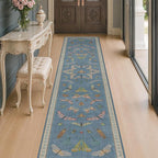 Blue Insect Hallway Runner Rug 2x10, Washable Non Slip Kitchen Sink Rug by HazoHaus