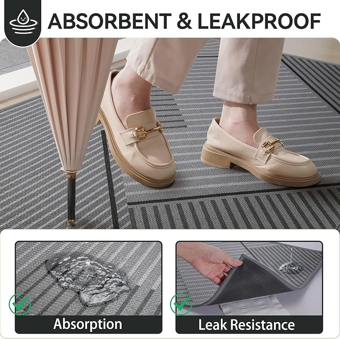 Front Door Mat 24''x35'', Non Slip Absorbent Dirt Resist Washable Low-Profile - Image 3