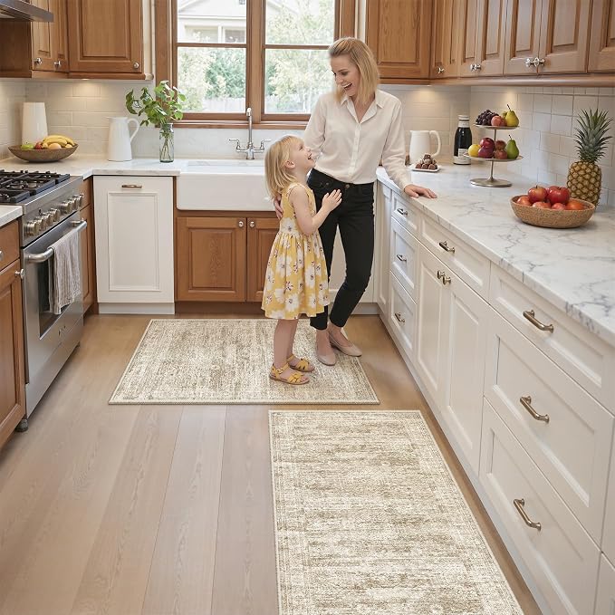 Washable Kitchen Rugs Sets of 2 Piece, Hallway Runner Rug Non-Slip - Image 5