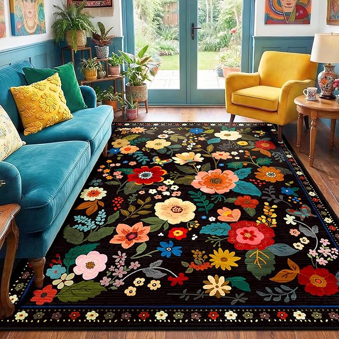 RELEANY Floral 8x10 Area Rugs Washable Print Boho Cute Carpet Non Slip Flower - Image 6
