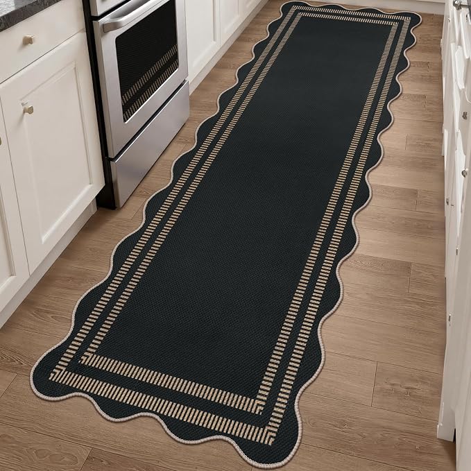 Scalloped 2.6x8 Kitchen Runner Rug, Washable Rugs by LORWER