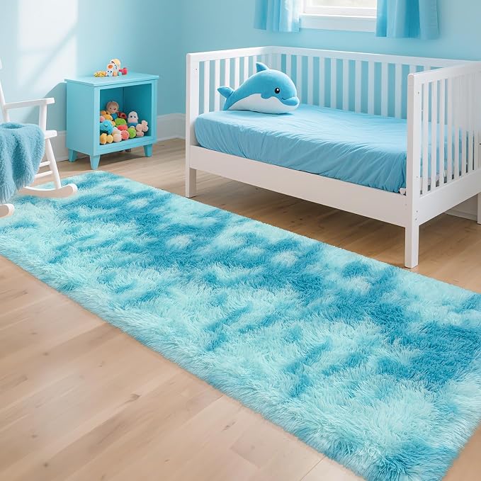 Light Blue Fluffy Rug for Bedroom Living Room, 2x8 ft Soft Sky Blue Bedroom - Image 4